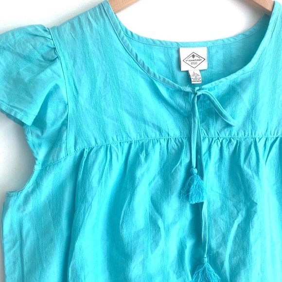 St. John’s Bay  Womens Blouse Short Cap Sleeve Aqua Blue Top, Size L, NWT - Picture 9 of 9